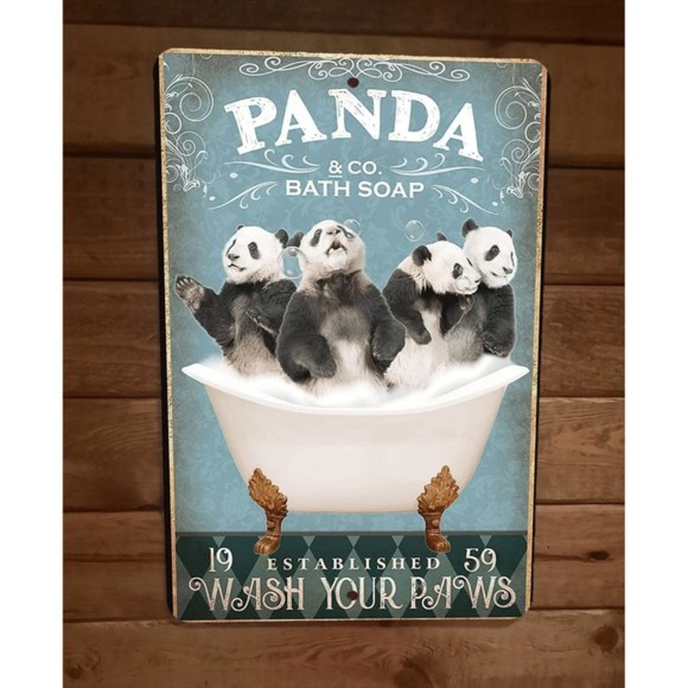 Panda Bath Soap 8x12 Metal Wall Sign Animal Poster